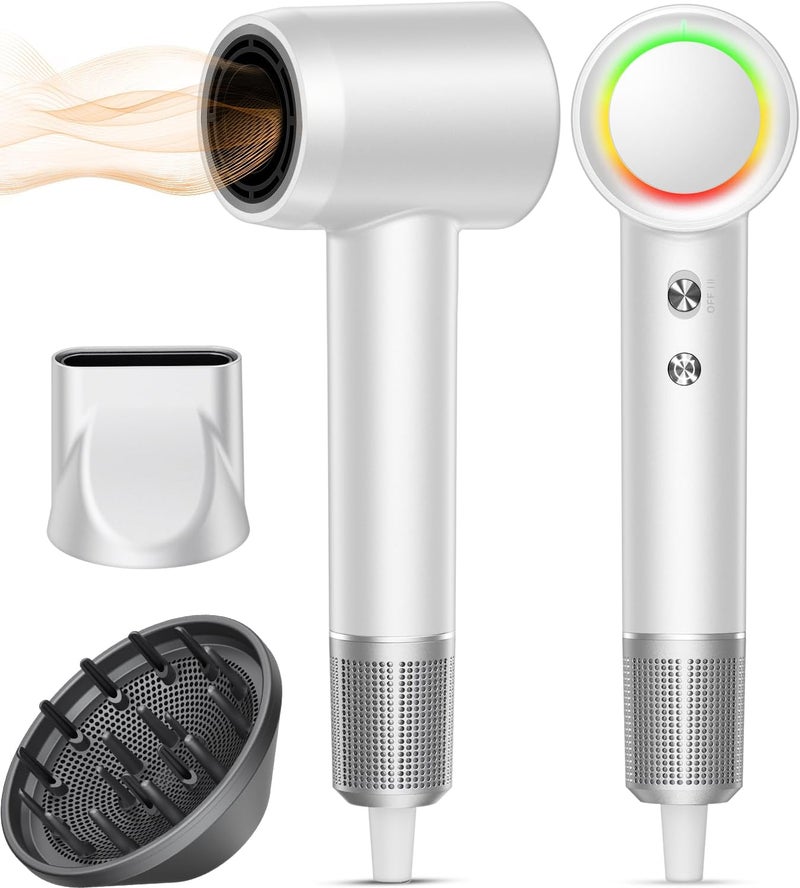 Alloom Hair Dryer, 160000 RPM Professional High-Speed Blow Dryer 500 Millions Negative Ionic Care Hair Dryer for Fast Drying, Low Noise Thermo-Control Hairdryer, Travel with Magnetic Diffuser & Nozzle, White - Image 1